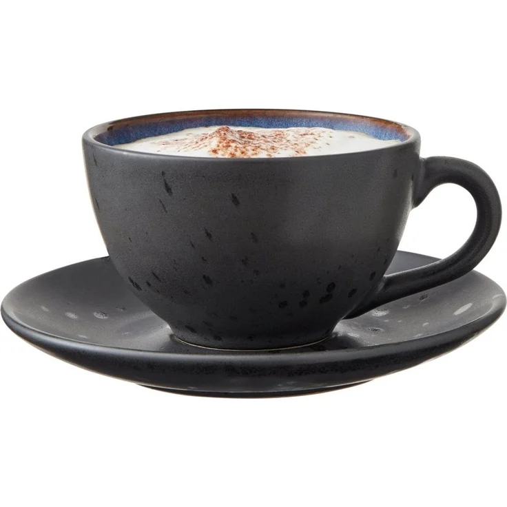 Bitz Geschirr-Set Tasse mit Untertasse black/dark blue 0,24 l Set4, Steinzeug, Tasse mit Untere-Set 24 cl 4 Stck Steinzeug Schwarz/Dunkelbl – Bild 2