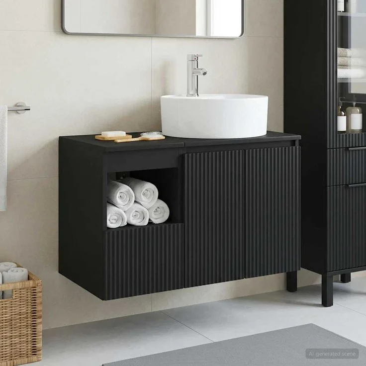 vidaXL Badezimmerschrank-Set 2 stk. Schwarz 79,5 x 44,5 x 82 cm 3404075 – Bild 1