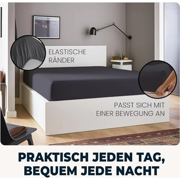 Flowen Spannbettlaken 120x200 cm Mikrofaser Dunkelgrau, atmungsaktiv, hypoallergen, anti-milbe, 30 cm Tiefe, maschinenwaschbar – Bild 5
