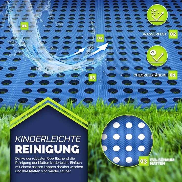 tillvex® Pool Bodenschutzmatte mit Löchern 48 Stück Blau | Unterlegmatte für Pool & Planschbecken 51x51 cm | Poolmatte Bodenmatte Outdoor | Poolunterlage Bodenschutz Matten wärmeisolierend | Whirlpool Bodenfolie weich – Bild 3