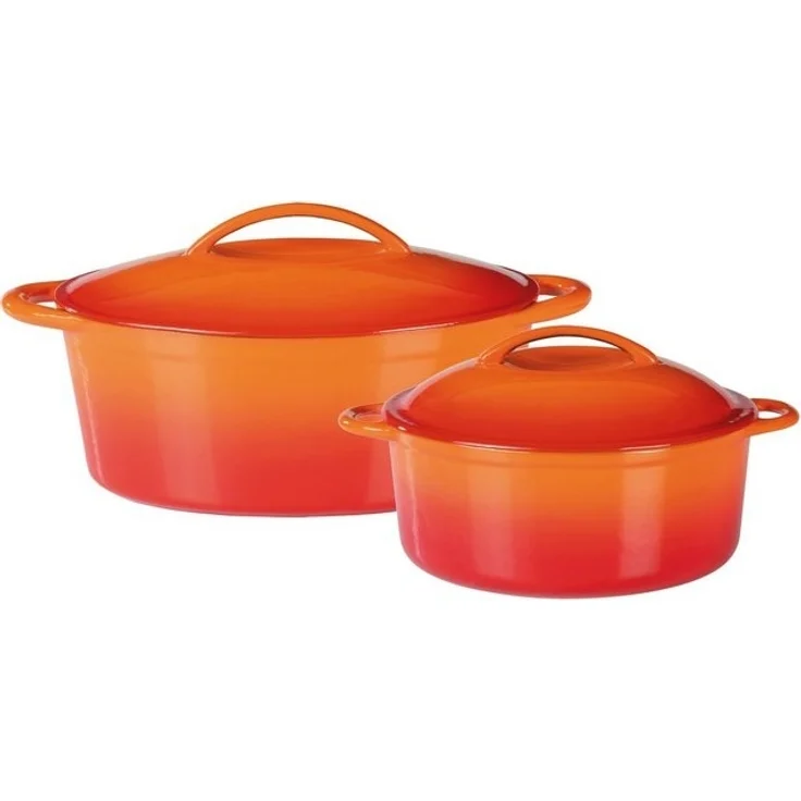 GSW Topf-Set Orange Shadow, Gusseisen (Set, 4-tlg, 1x Kochtopf Ø 24 cm, 1 x Bräter 32x25 cm, je mit Deckel), Induktion – Bild 4