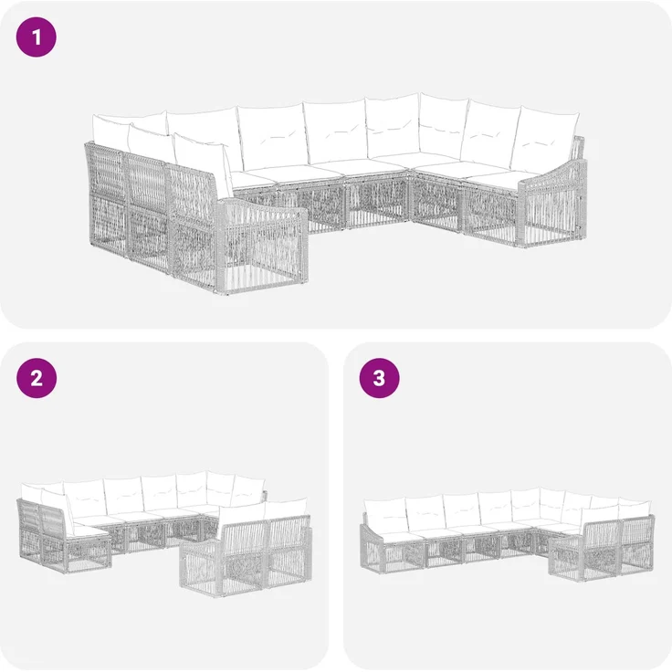 vidaXL Gartensofa-set 9 pcs Beige Poly-Rattan 3436110 – Bild 7
