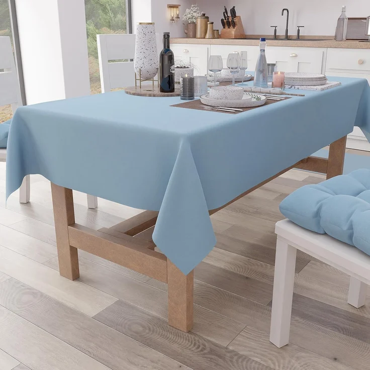 PETTI Artigiani Italiani - Rechteckige Tischdecke, Elegante Tischdecke, einfarbige Tischdecke aus Baumwolle, Tischdecke für Küche, hellblaue Tischdecke für 6 Plätze (140x180 cm), 100% Made in Italy