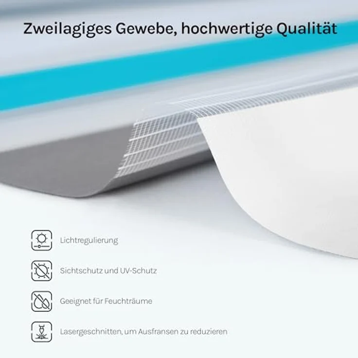 WOLTU Doppelrollo Klemmfix ohne Bohren 80x150 cm, Weiß+Grau+Türkis | Duo Rollos für innen Fenster & Tür, Zebrarollo Lichtdurchlässig Fensterrollo Seitenzugrollo Verdunkelnd, Stoffbreite 77 cm – Bild 5