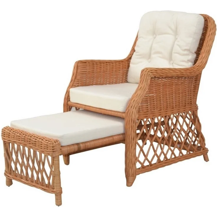 Rattansessel, Relaxsessel mit ausziehbarem Fußteil, handgeflochten, honigfarben – Bild 2