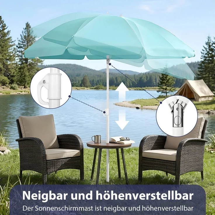 SUNULA Sonnenschirm Ø140/Ø160 cm Balkonschirm Rund Strandschirm mit Schutzhülle, LxB: 140x140 cm, 140 cm mit Knickfunktion, Höhenverstellbar, Leicht zu Transportieren – Bild 3