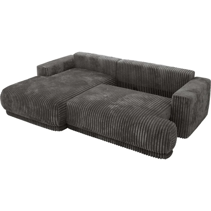 RINA L Design Ecksofa, Schlaffunktion & Stauraum, DL-System, Wellenfedern, Liegefläche 220x155 cm, freistehendes Polstersofa, Schlafcouch - Grau Cord - Links Seite – Bild 5