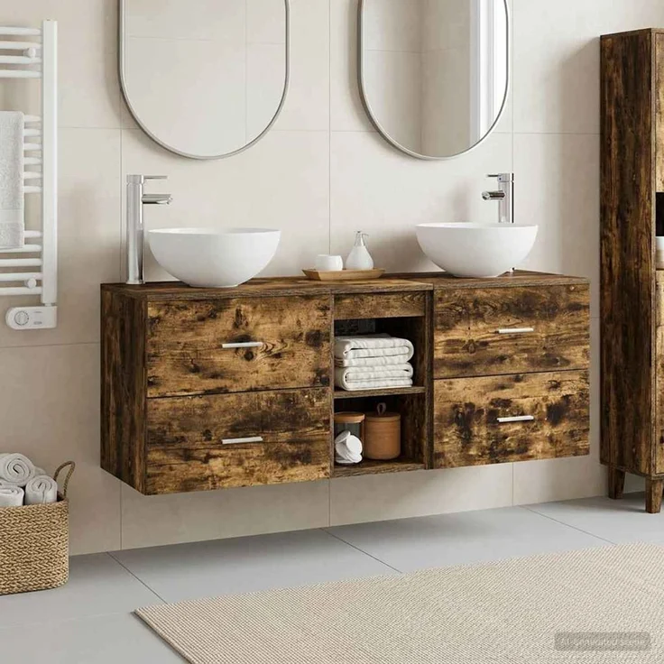 vidaXL Badezimmerschrank-Set 3 stk. Geräucherte Eiche 129 x 35 x 80 cm 3405791 – Bild 1