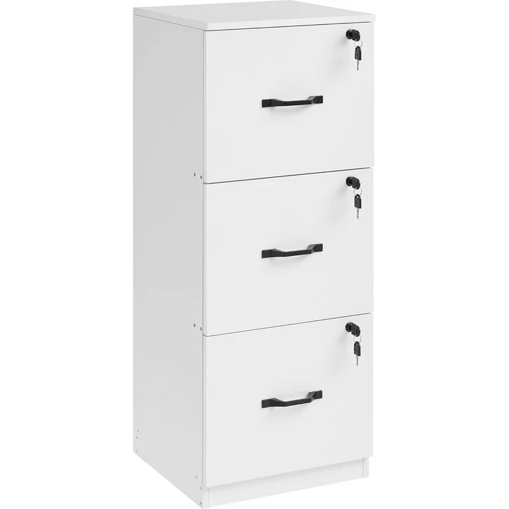 VASAGLE Aktenschrank mit 3 abschließbaren Schubladen, verstellbare Hängestange, Holzspanplatte wolkenweiß, 41 x 40 x 103 cm – Bild 2