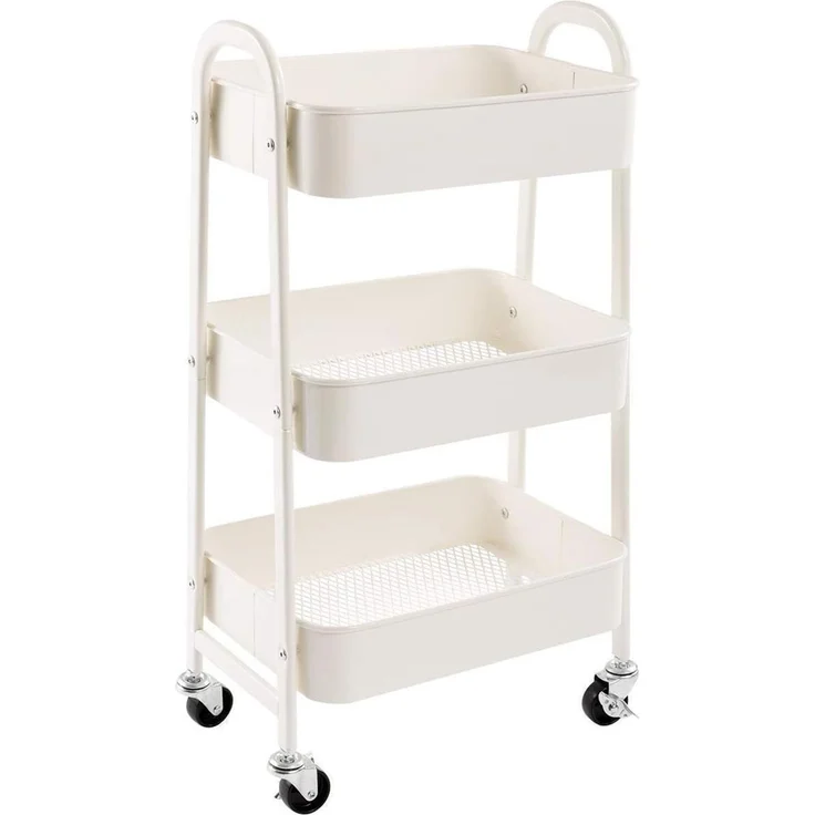 DOEWORKS Rollwagen Metall Servierwagen Küchenwagen Aufbewahrungswagen 3-Etagen Utility Cart Organizer Wagen mit Rädern für Wohnzimmer Schlafzimmer Make-up Badezimmer Büro, Weiß – Bild 1