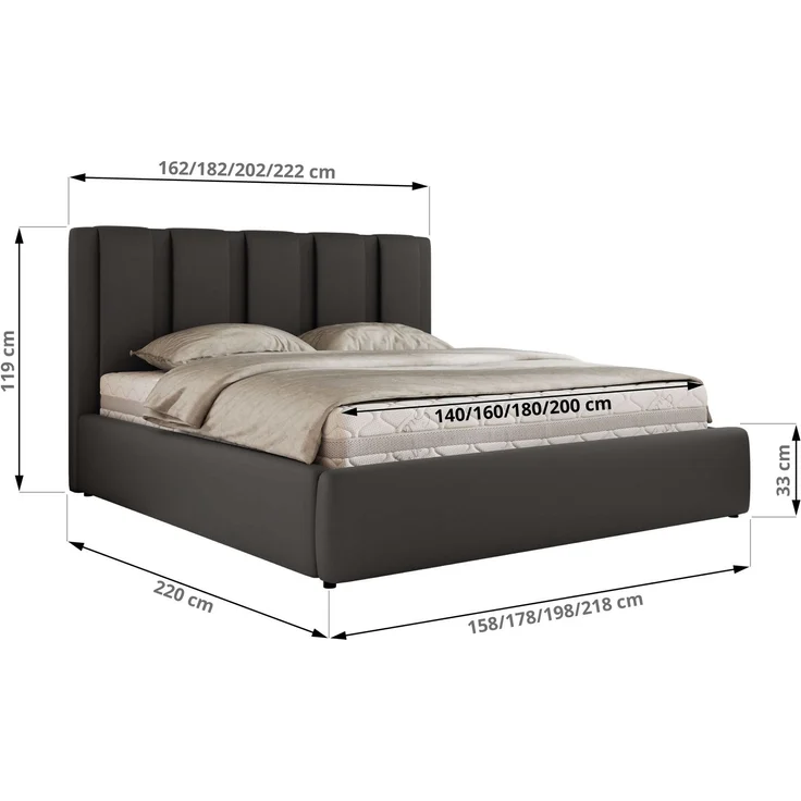 Polsterbett SAVINO CLASSIC mit Bettkasten und Lattenrost Doppelbett 140 x 200 cm mit hohem Kopfteil Stauraumbett Bett mit Gasdruckfeder - Dunkelgrau Kunstleder - Pocket Matratze - VIRE LUX – Bild 6
