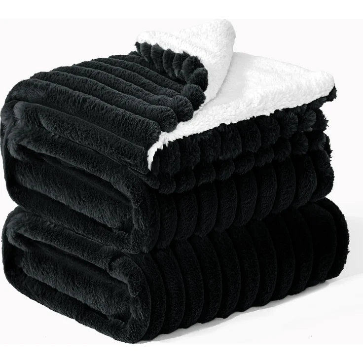 BEDELITE Kuscheldecke Flauschig Decke Extra Groß - Dicke Sherpa Decken Schwarz 230x270 für Bett, warme Cord Kuscheldecken weiche Fleecedecke Wohndecke als Tagesdecke für Schlafzimmer – Bild 1