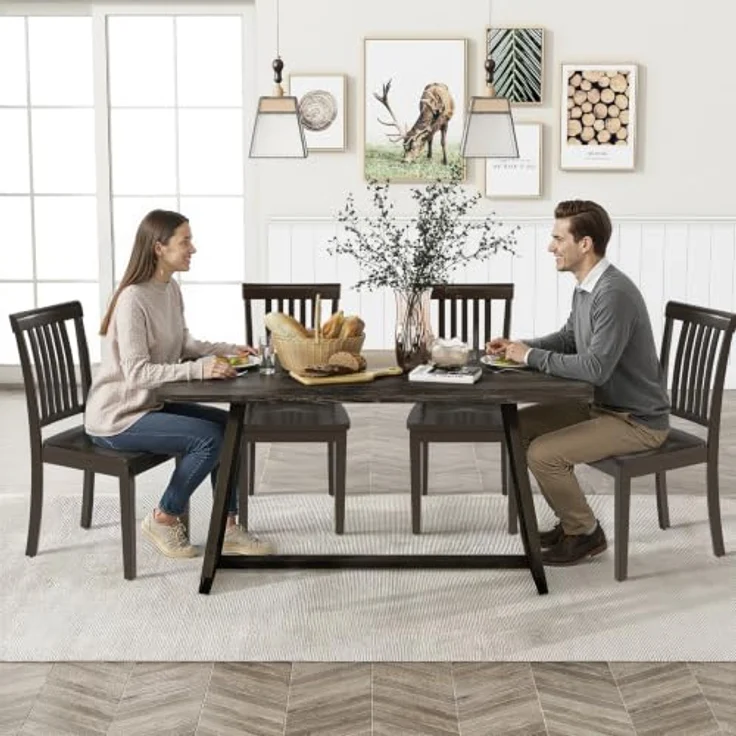 MALOL Esszimmerstühle 4er Set, Holzstühle aus massivem Gummibaumholz, Küchenstühle aus Holz für Esszimmer, Küche und Wohnzimmer, mit hoher Spindellehne im Landhausstil, Dunkelbraun – Bild 6