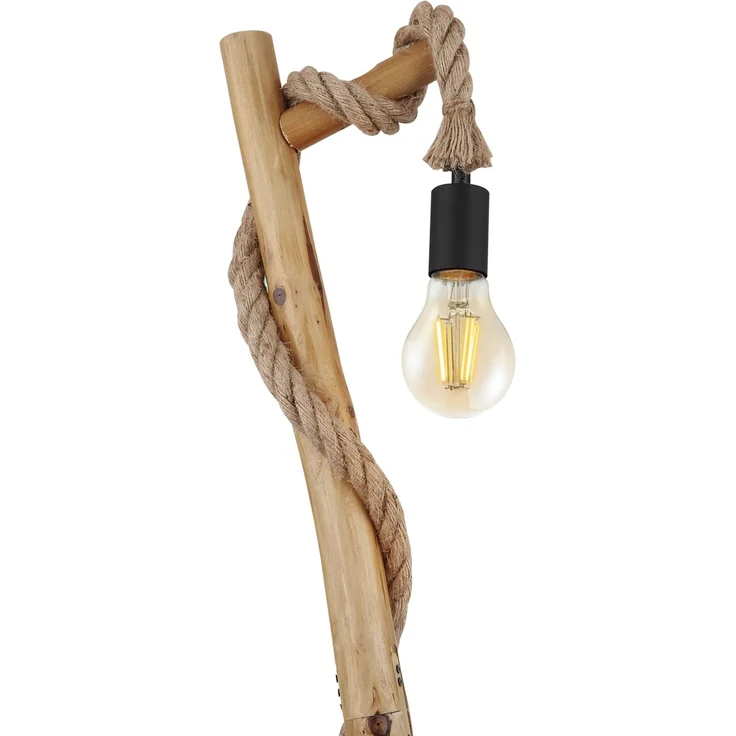 LED Stehleuchte mit Hanfseil und Holzstab, Höhe 150cm – Bild 8