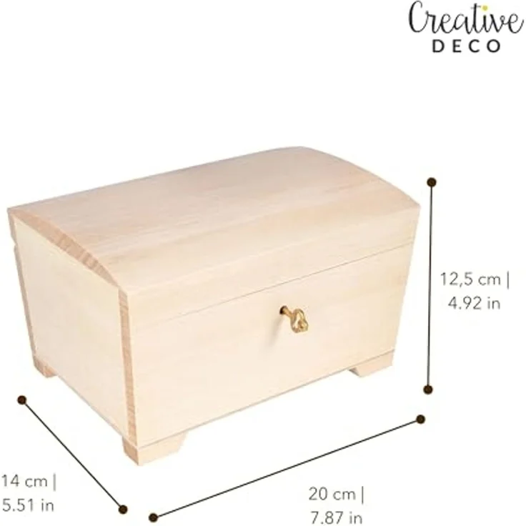 Creative Deco Holzkiste Schatztruhe mit Deckel, Schloss und Schlüssel, Abschließbare Holzbox für Gegenständen, Aufbewahrung und Dekoration – Bild 3