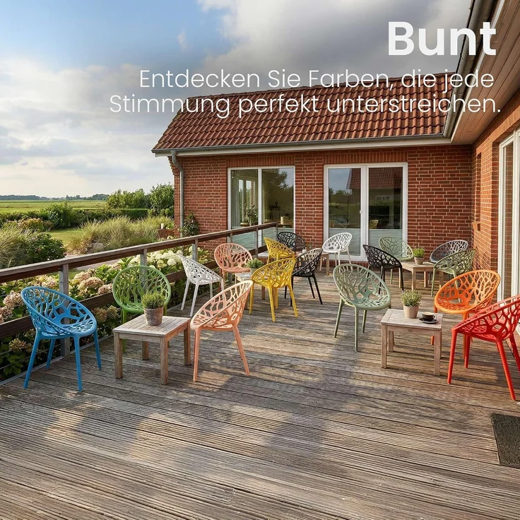 CLP 4er Set 'Hope' Gartenstuhl mit Armlehnen, stapelbar & wetterfest, recyceltem Polypropylen, Creme – Bild 7