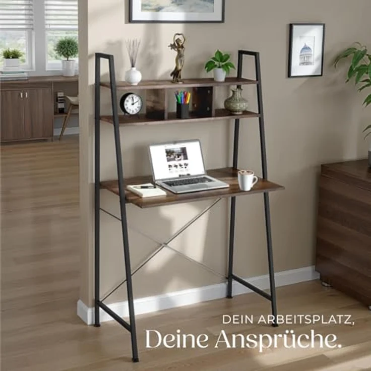 tectake Schreibtisch Computertisch Exeter 85,5x46,5x140cm (1-St, 1 tlg), Rustikaler Schreibtisch im schnörkellosen Industrial Style – Bild 7