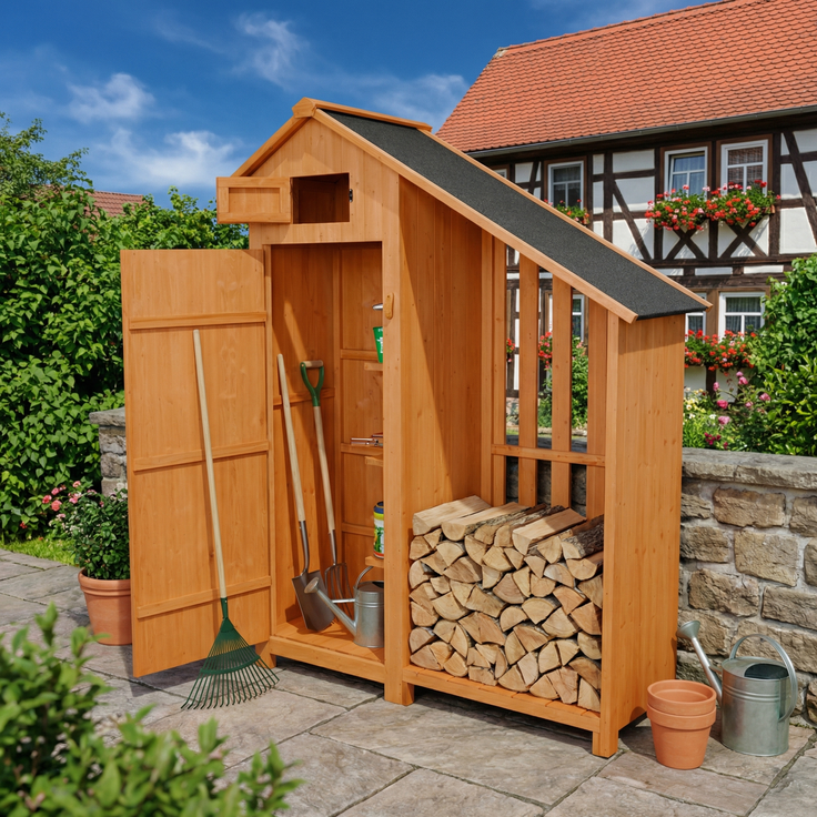 Werkzeugschrank aus Holz mit Anbau, ca. 131 x 54 x 180 cm, braun – Bild 2