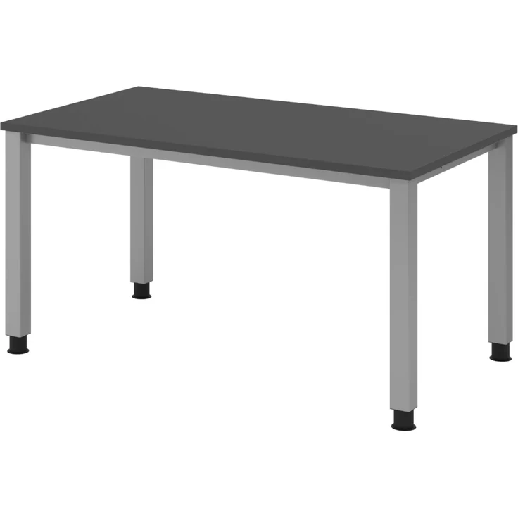 bümö manuell höhenverstellbarer Schreibtisch 140x80 cm in Graphit - PC Tisch höhenverstellbar & klein, höhenverstellbarer Tisch Büro, kleiner Computertisch verstellbar, QS-14-G – Bild 1