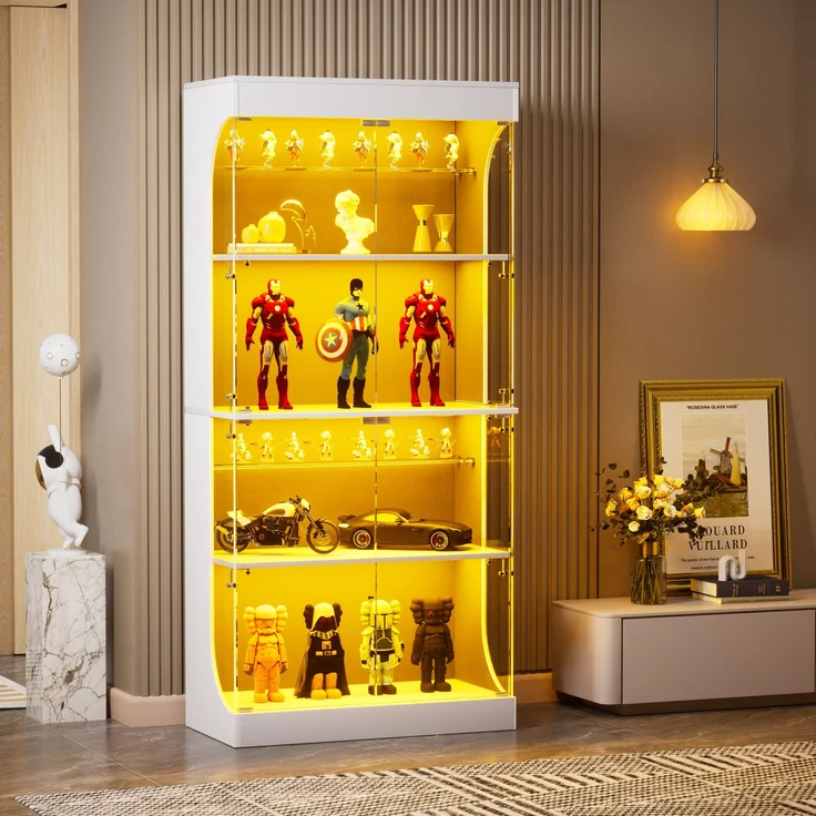 Glasvitrine 80 x 35 x 165 cm mit LED-Beleuchtung, Glastüren und Ladestation in Weiß – Bild 2