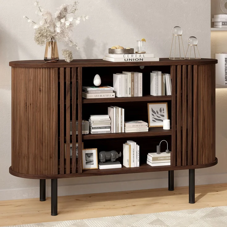 ZUBALIYA Sideboard 120x40x80 cm, aus MDF / Spanplatte, Walnuss – Bild 2