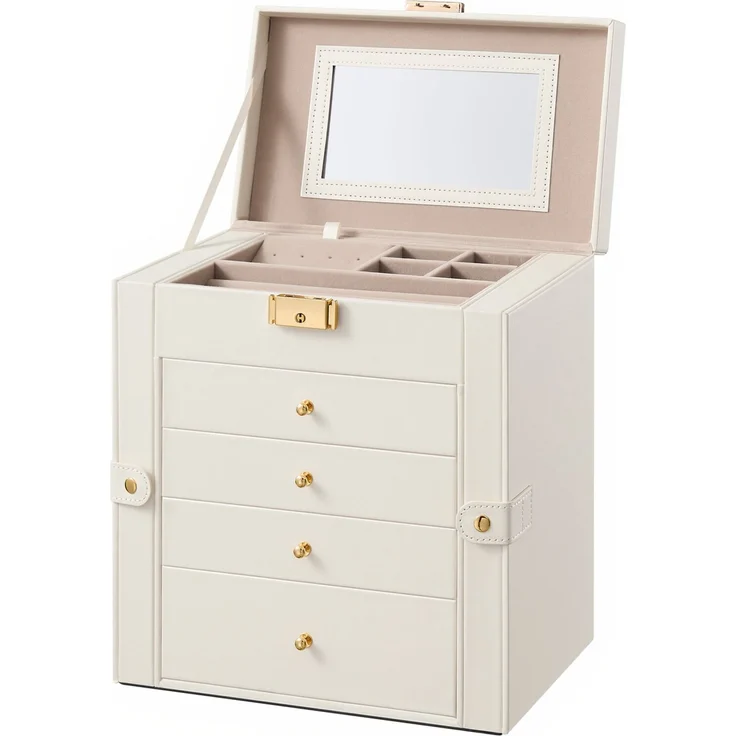 SONGMICS Schmuckbox mit 5 Ebenen, Schmuckkasten, mit Innenspiegel, abschließbar, weiß – Bild 3