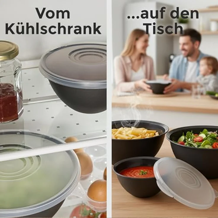 Hausfelder Salatschüssel Schüssel Set groß mit Deckel, 0,7-6 L Anthrazit Schwarz), Kunststoff, (8-tlg), Schüsseln 1x6 L, 1x3,6 L, 1x1,9 L, 1x0,7 L – Bild 5