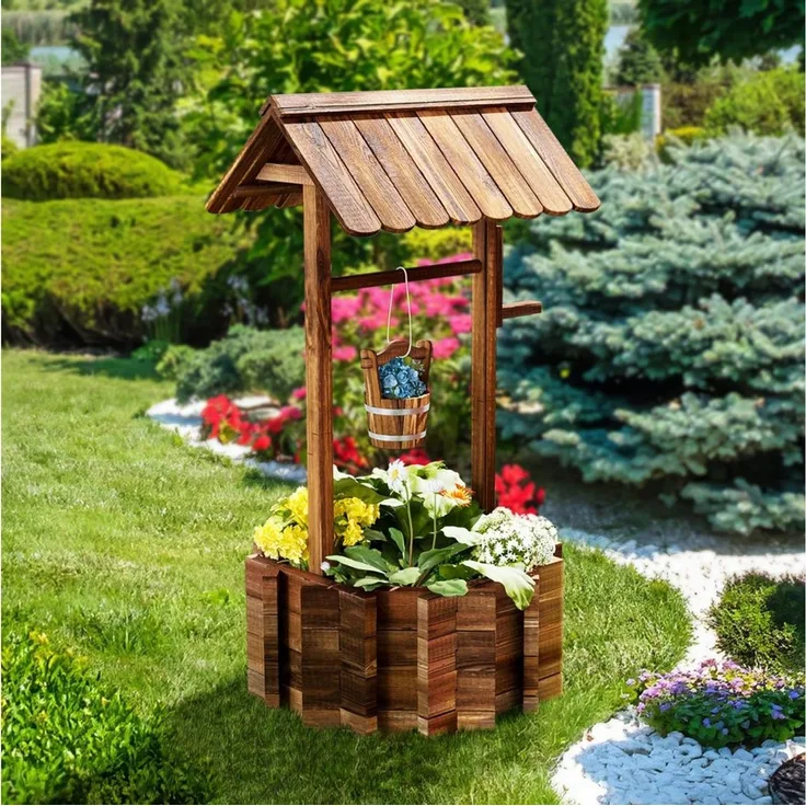 AOXUN Pflanzkübel Wunschbrunnen Pflanzkübel Holz, Pflanzständer (1 St), Wetterfest & Stabil, Ideal für Blumen & Kräuter im Garten, Ø55 cm