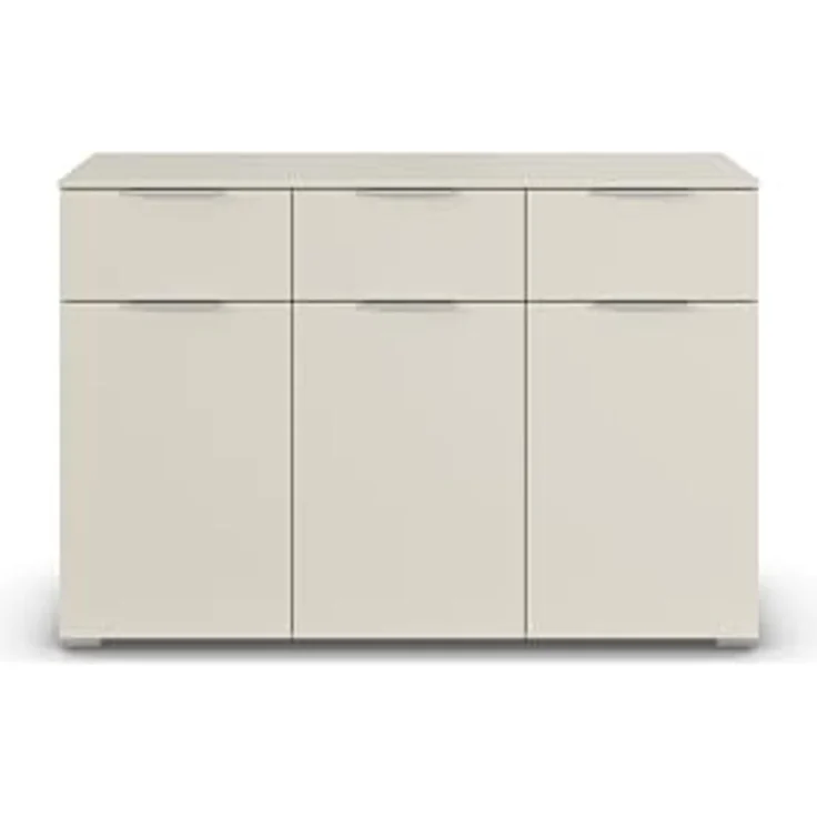 Rauch Möbel Alabama, Kommode für Schlafzimmer, Kinderzimmer, Garderobe, Flur, 3-türig, mit 3 Schubladen, Soft-Close-Fuktion, Farbe Beige, Griff Alufarben, Maße 120 x 81 x 42 cm – Bild 6
