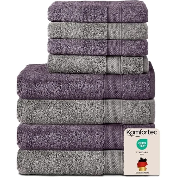 Komfortec Handtuch Set 100% Baumwolle, 4 Badetücher 70x140 und 4 Handtücher 50x100 cm, Frottee (Packung, 8-St), Badehandtuch & XXL Saunatuch, Weich, Towel, Groß