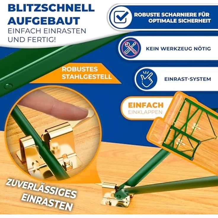 KESSER® Bierzeltgarnitur, 3-teilig, klappbar, Holz / Stahl grün, Hellbraun, 220 x 50 x 77 cm – Bild 5