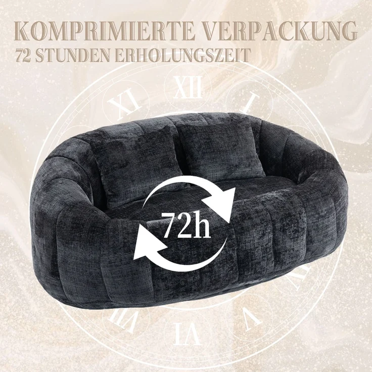 LVHOM XXL Sitzsack Chenille mit 3 Kissen, Lazy Sofa Kuschelig & Atmungsaktiv, Memory Foam Split, 108x108x52cm – Bild 6