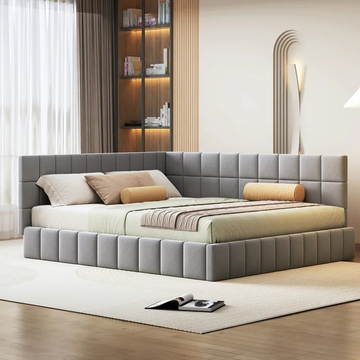 Polsterbett, Schlafsofa Multifunktionsbett mit Lattenrost, Samtstoff, Grau, 160 x 200 cm