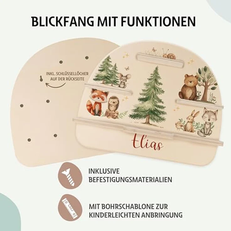 Kidsmood - Tonie Regal personalisiert mit Namen – Wandregal für Toniebox 2 & Figuren | Abgerundete Ecken & Kanten Inkl. Metallplättchen für Tonie Hörfiguren | Kinderzimmer Regal für Mädchen & Jungen – Bild 4