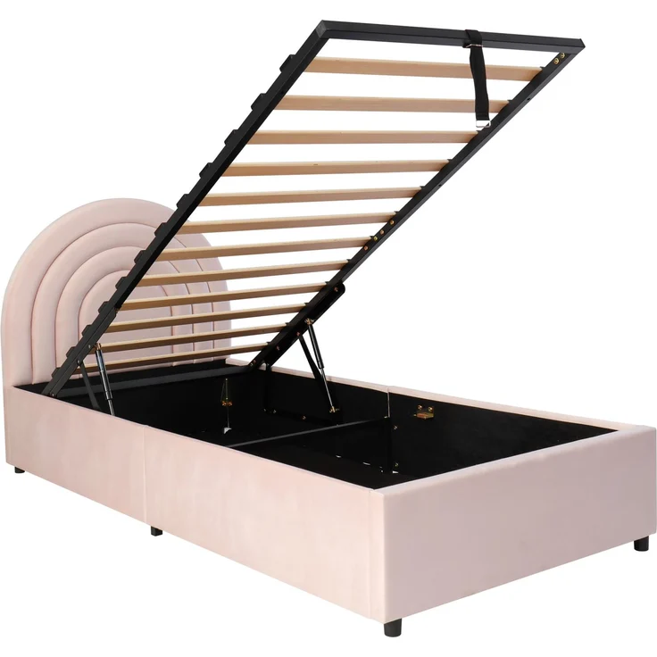 Kinderbett 90x200 cm mit hydraulischem Stauraum, eingebetteter Matratze, geräuschdämpfenden Polstern, Samtbezug, weichem Kopfteil,Rosa – Bild 10