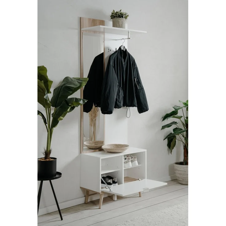 Kompaktgarderobe >Göteborg< in weiß / Dekor Sonoma Eiche - 68x195x32cm (BxHxT) – Bild 7