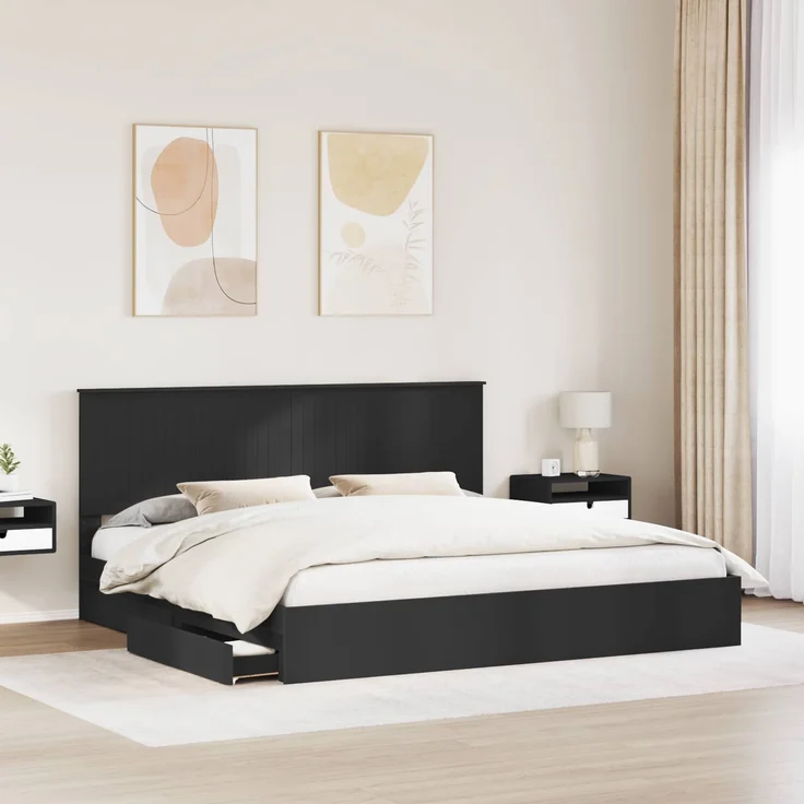 vidaXL Aufbewahrungsbett Schwarz 200 x 200 cm Holzwerkstoff 3411174 – Bild 2
