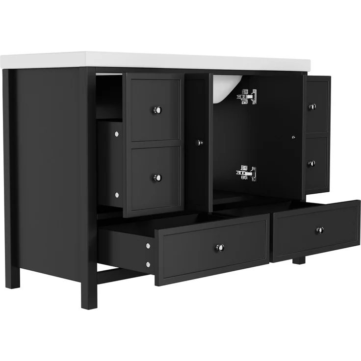 Waschtisch 120 x 50 x 86,5 cm, schwarz, mit Kunstharzbecken und Soft-Close-Stauraum – Bild 10