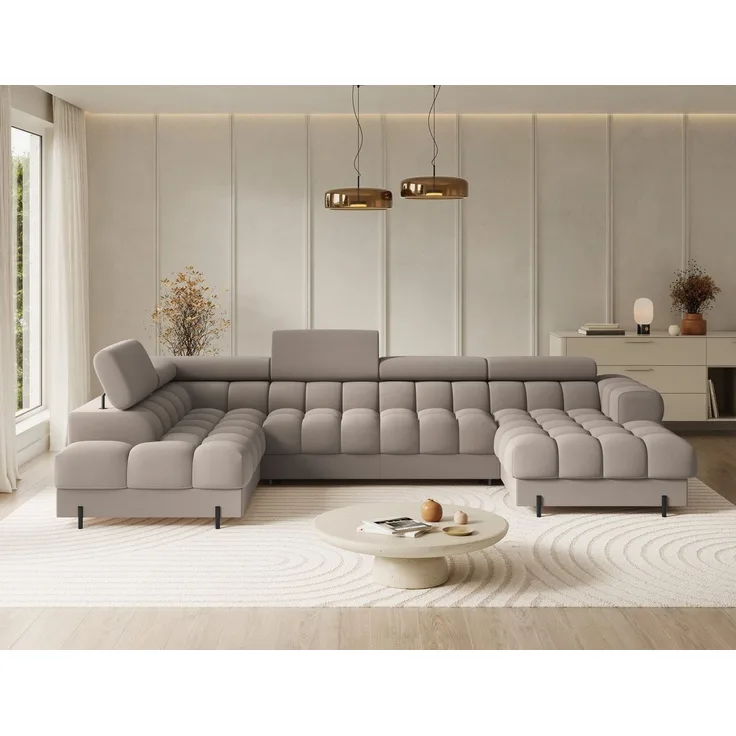 Lukas Möbel Wohnlandschaft Deisgner XXL-Sofa in U-Form Falco mit Schlaffunktion Bettkasten, mit Schlaffunktion, Bettkasten, verstellbaren Kopfsützen