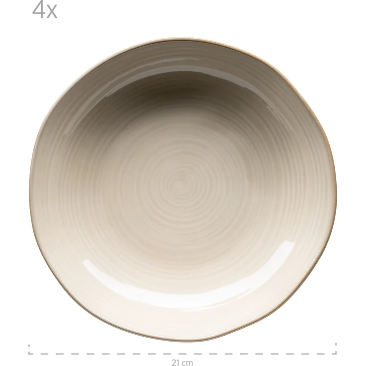 4er Suppenteller Set mit filigranem Linienspiel und edler Glasur, große tiefe Teller für Pasta und Suppen aus Keramik in modernem Vintage Look; Beige – Bild 2