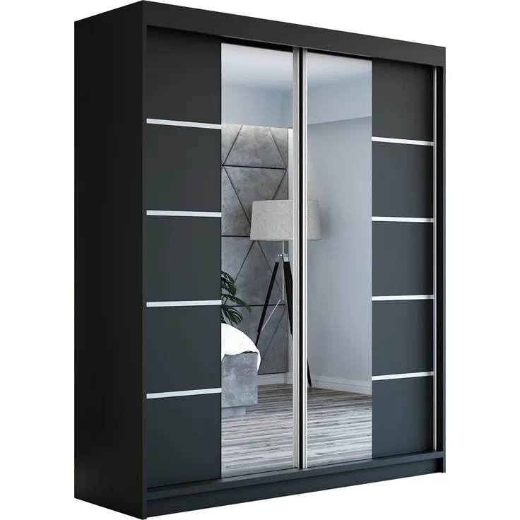 Schwebetürenschrank ERA 2-türig Schrank 180 cm (mit Spiegel) Farbe: Schwarz