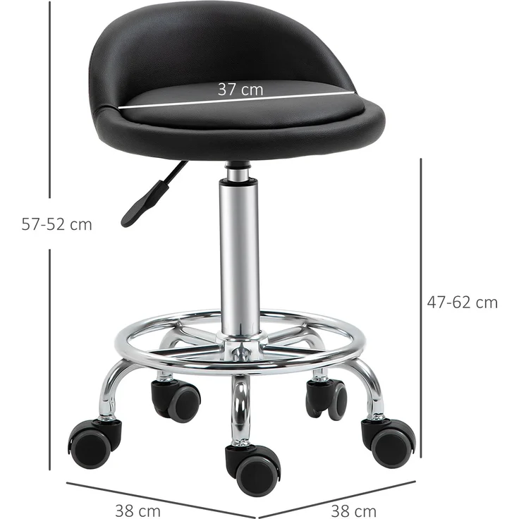MELAYR, Rollhocker mit Rückenlehne 57-72 cm höhenverstellbar Drehhocker für Büro Salon Massage, Schwarz – Bild 5