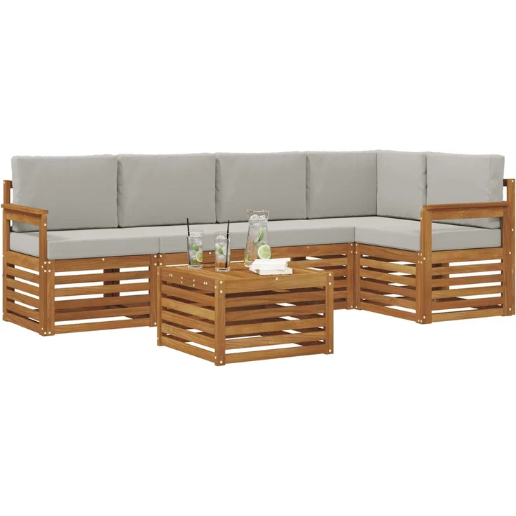 vidaXL Outdoor-Sofagarnitur 6 stk. 5-Sitzer Natur und Hellgrau 3374836 – Bild 3