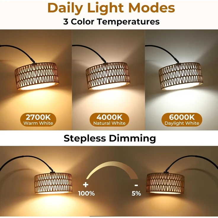 YICAIZI Stehlampe Wohnzimmer - 9W LED Dimmbar Bogenlampe mit Fernbedienung & RGB E27 Lampe, Bogen Stehende Lampe 900 Lumen Stehend Leselampe mit 3 Farbtemperaturen für Schlafzimmer, Büro, Schwarz – Bild 2