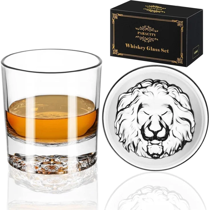 Whisky Gläser Löwenmuster Tumbler Set Rum Gläser 300ml 2er Pack – Bild 1