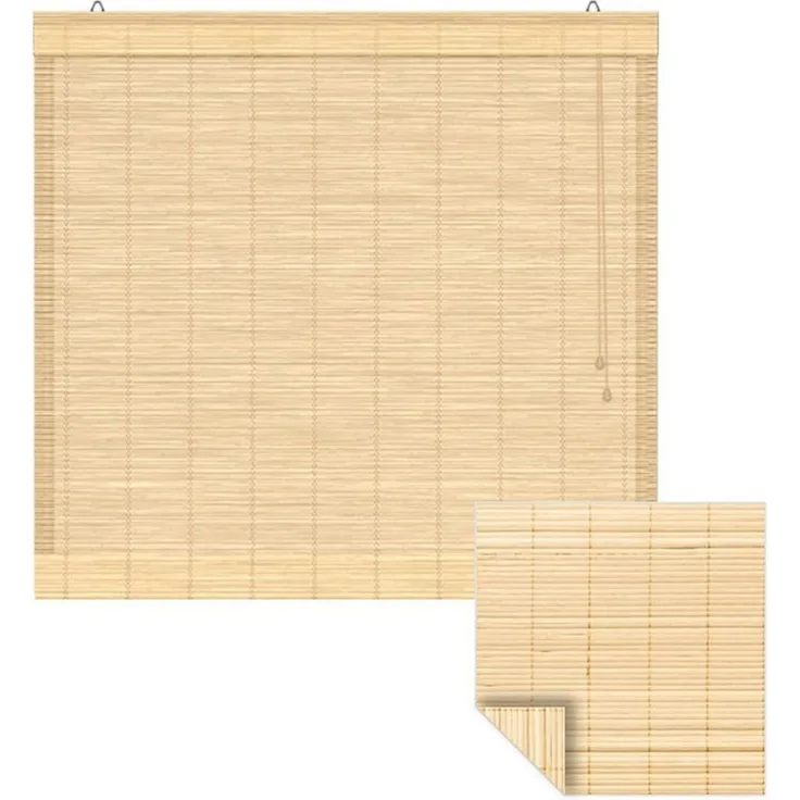 Victoria M. Raffrollo Bambus-Raffrollo, 40 x 130 cm, natur, mit Hakenaufhängung, ohne Bohren, freihängend, zum Schrauben, Bambus