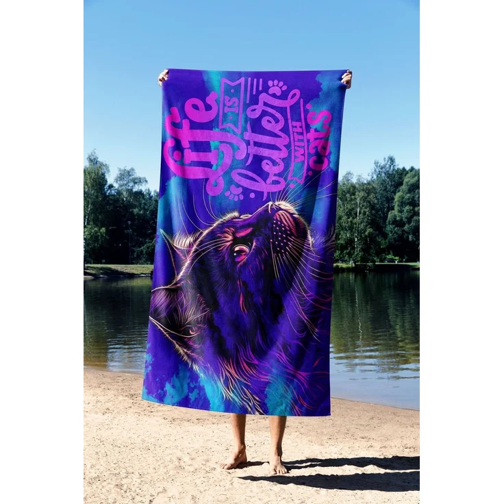 Mijolnir 'Life With Cats 70' Strandtuch, Mehrfarbig, 70 x 130 cm – Bild 2