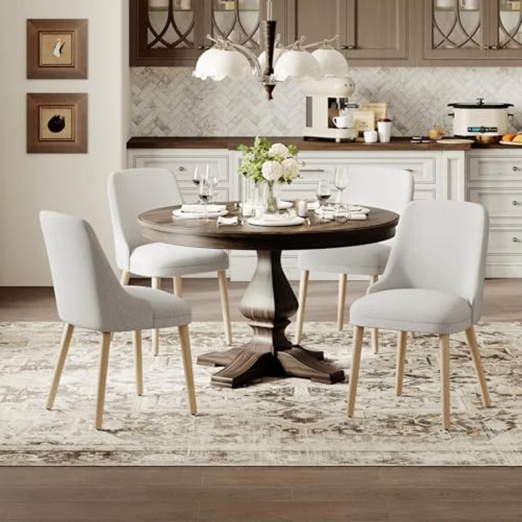 COLAMY Esszimmerstühle 4er Set, Gepolsterter Stuhl mit Holzbeinen, Hohe Rückenlehne für Esszimmer/Restaurant/Café, Hellgrau – Bild 2
