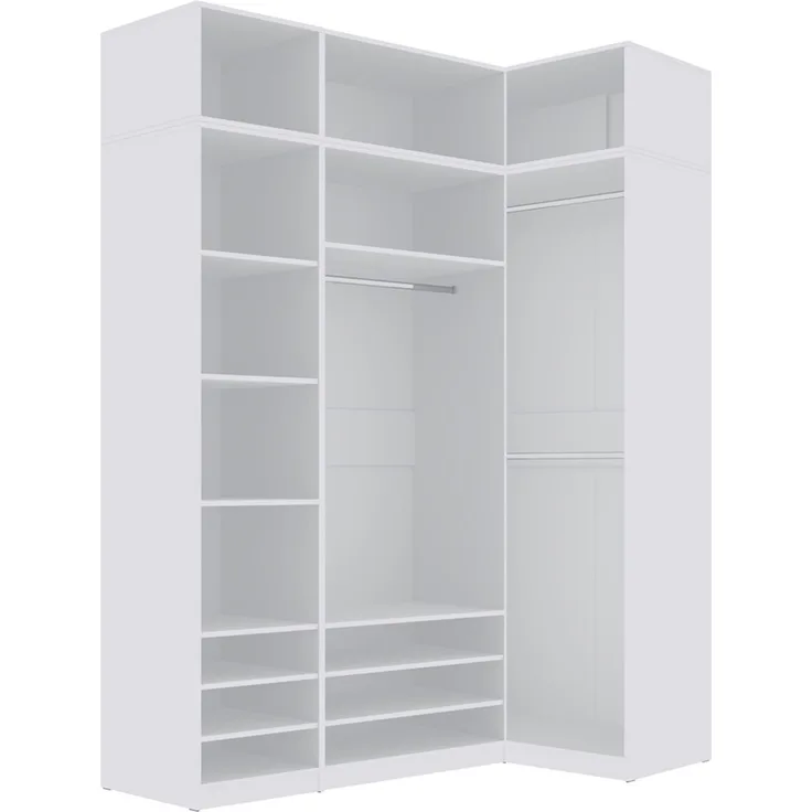 Marmex Möbel Tres Set-M/N (B) hoher offener Eckschrank, Schrankset mit Aufsatz für das Schlafzimmer, geräumiger Kleiderschrank für Kleidung und Schuhe, laminierte Spanplatte, weiß 181/100x246x51 cm