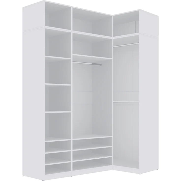 Marmex Möbel Tres Set-M/N (B) hoher offener Eckschrank, Schrankset mit Aufsatz für das Schlafzimmer, geräumiger Kleiderschrank für Kleidung und Schuhe, laminierte Spanplatte, weiß 181/100x246x51 cm – Bild 1